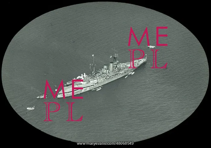 : O E Simmonds aerial view of a Royal Navy warship : O E Simmonds aerial view of a Royal Navy warship