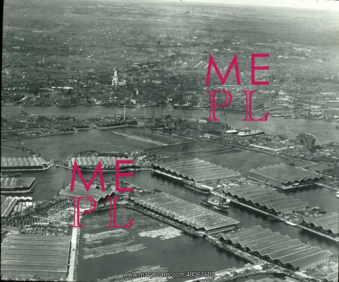 : O E Simmonds aerial view of Surrey Docks London : O E Simmonds aerial view of Surrey Docks London