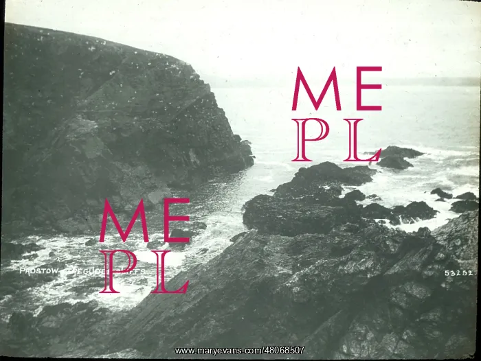 : O E Simmonds aerial view of Tregudda Cliffs near Padstow : O E Simmonds aerial view of Tregudda Cliffs near Padstow