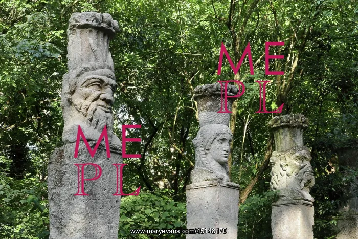 : Obelisks, Theatre, Garden of Bomarzo, Bomarzo, Lazio, Italy : Obelisks, Theatre, Garden of Bomarzo, Bomarzo, Lazio, Italy