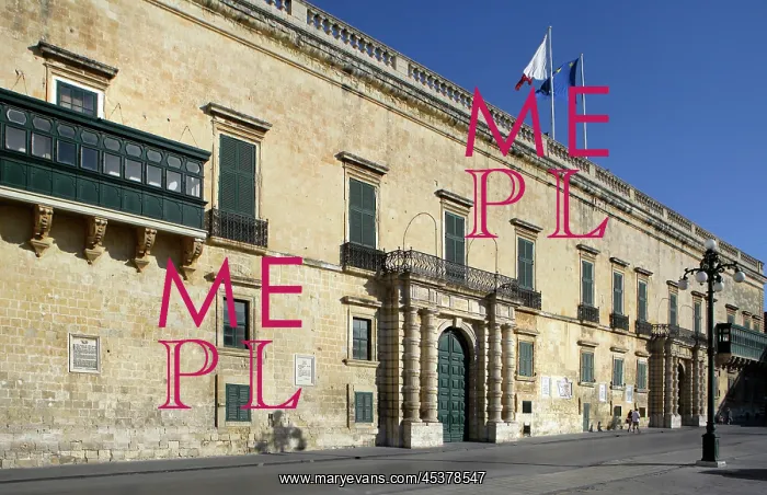 : Malta. Oblique low angle view from the front of the Grandmaster's Palace : Malta. Oblique low angle view from the front of the Grandmaster's Palace