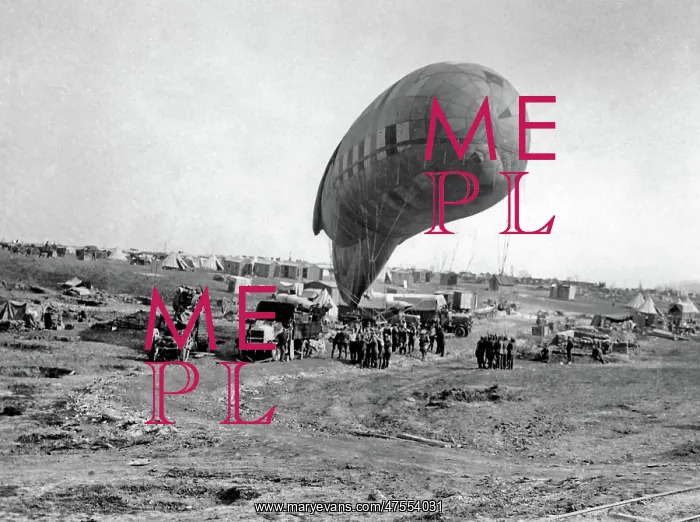 : Observation balloon going up, Western Front, WW1 : Observation balloon going up, Western Front, WW1
