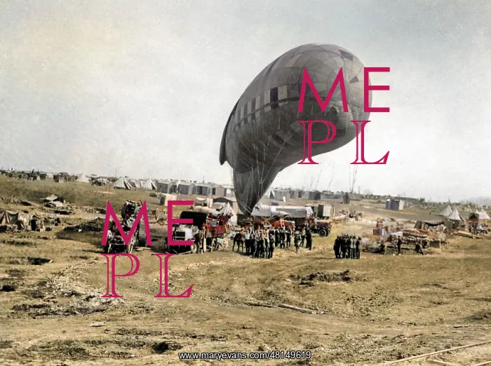 : Observation balloon going up, Western Front, WW1 : Observation balloon going up, Western Front, WW1