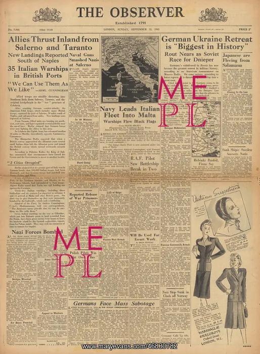 : The Observer front page Allies break out from Salerno : The Observer front page Allies break out from Salerno