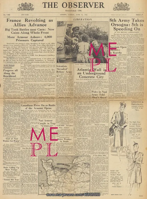  : The Observer front page Battle for Normandy