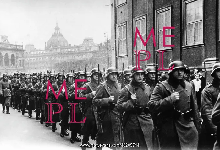: Occupation of Denmark, 1940 Marching German soldiers, 1940 : Occupation of Denmark, 1940 Marching German soldiers, 1940