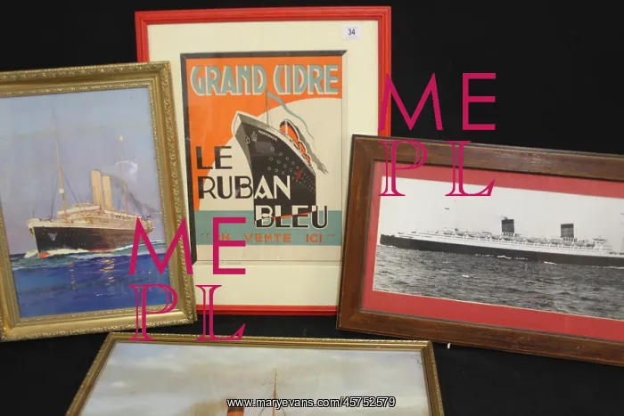 : Ocean liners - four framed items : Ocean liners - four framed items