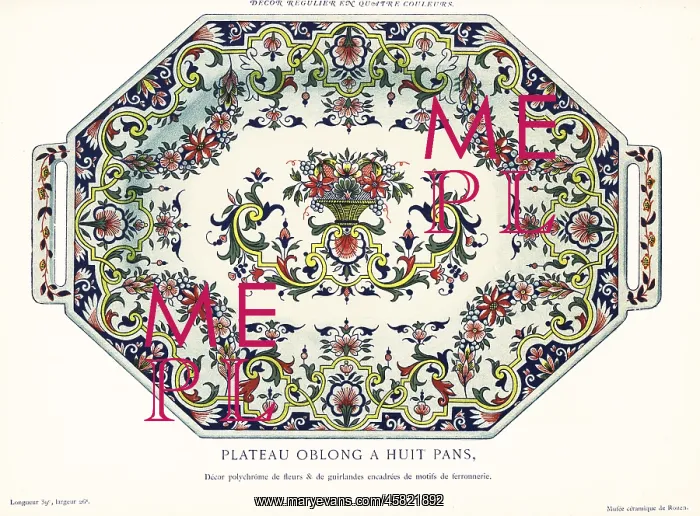 : Octagonal oblong platter with polychrome design, Rouen : Octagonal oblong platter with polychrome design, Rouen