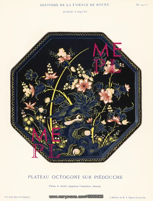 : Octagonal platter on a pedestal, lacquer ground, Rouen : Octagonal platter on a pedestal, lacquer ground, Rouen