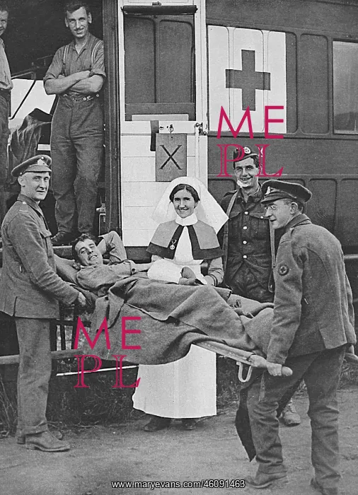 : Off to England, wounded entraining at casualty clearing, WW1 : Off to England, wounded entraining at casualty clearing, WW1