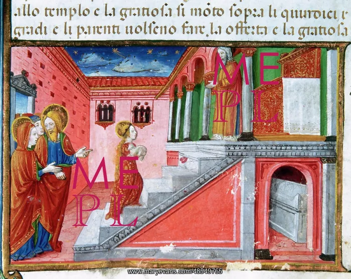 : Offering of Mary at the temple. Codex of Predis (1476). Ital : Offering of Mary at the temple. Codex of Predis (1476). Ital