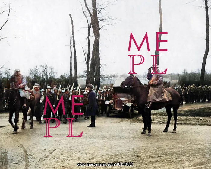 : Officer on horseback saluting troops, Western Front, WW1 : Officer on horseback saluting troops, Western Front, WW1