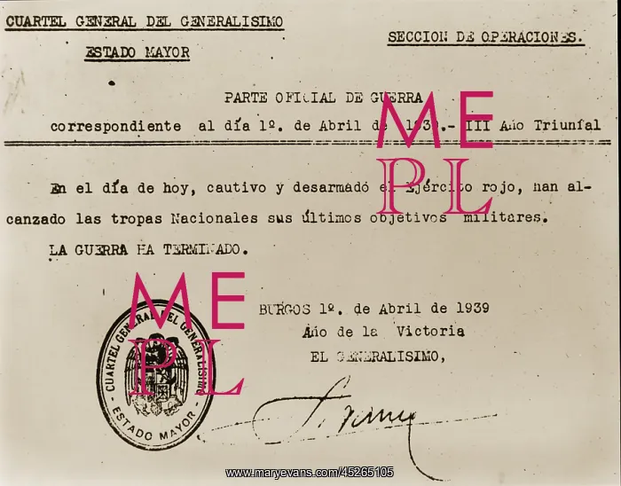 : Official statement by Francisco Franco declaring : Official statement by Francisco Franco declaring