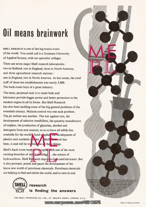 : Oil means Brainwork - Advertisement for Shell Research : Oil means Brainwork - Advertisement for Shell Research