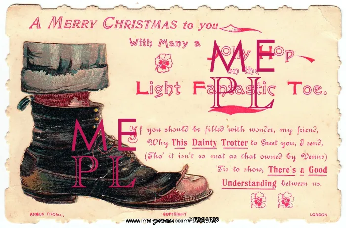  : Old boot with comic verse on a Christmas card