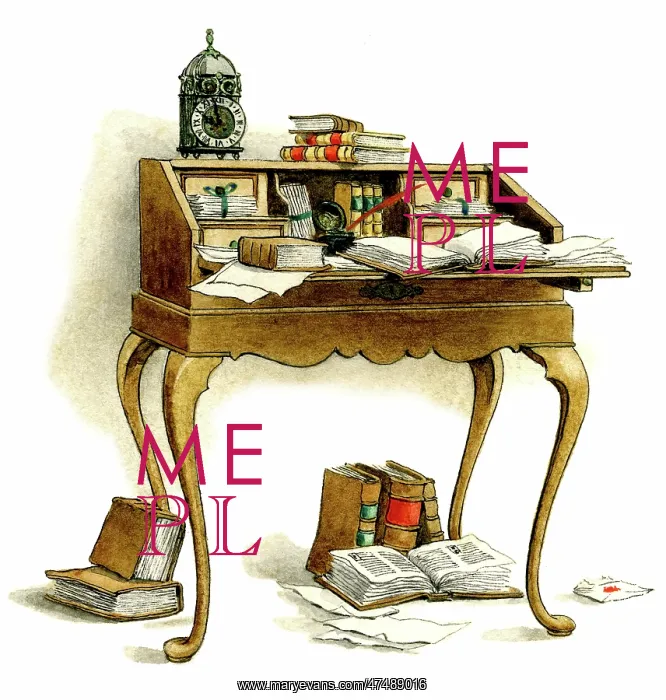 : Old fashioned desk with books and paper : Old fashioned desk with books and paper