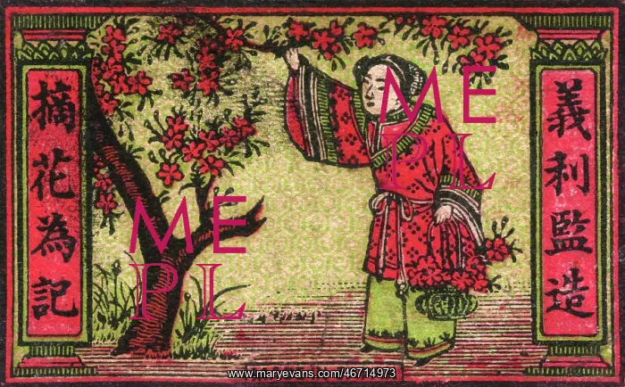  : Old Japanese Matchbox label with cherry blossom