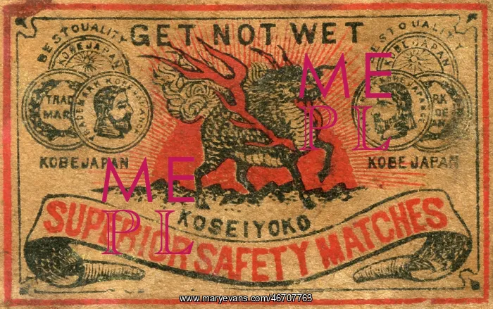 : Old Japanese Matchbox label with a Dragon and get not wet : Old Japanese Matchbox label with a Dragon and get not wet
