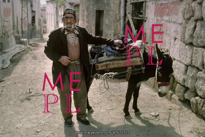 : An old man with a donkey in a back street of Avanos : An old man with a donkey in a back street of Avanos