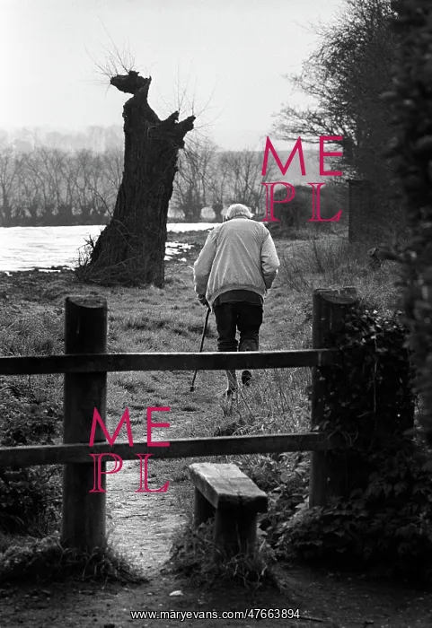 : Old man on footpath, Suffolk, England : Old man on footpath, Suffolk, England