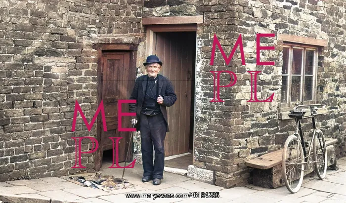 : Old man outside house : Old man outside house