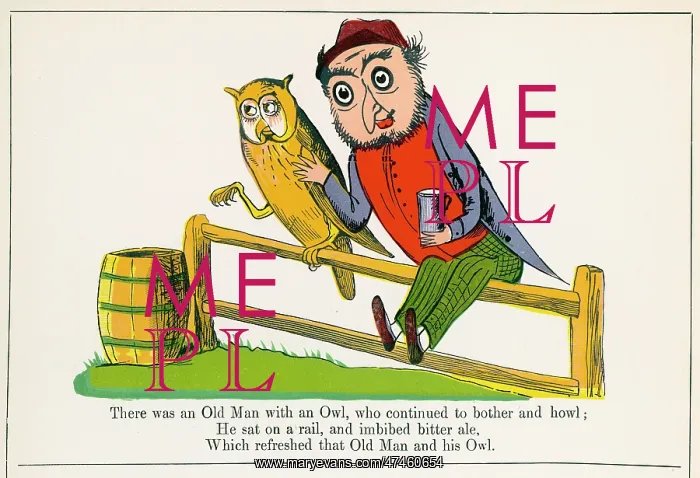 : Old Man With An Owl, Edward Lear : Old Man With An Owl, Edward Lear