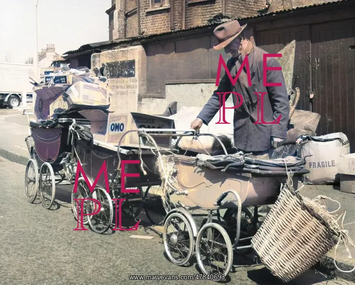 : Old man with prams and junk, Balham, SW London : Old man with prams and junk, Balham, SW London