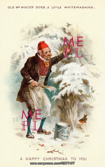 : Old Mr Winter in the snow on a Christmas card : Old Mr Winter in the snow on a Christmas card