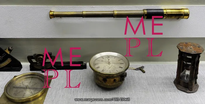 : Old navigational instruments. Vintage telescope, compass, ho : Old navigational instruments. Vintage telescope, compass, ho