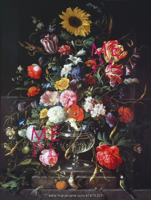 : Old Roses, Tulips and a Sunflower : Old Roses, Tulips and a Sunflower
