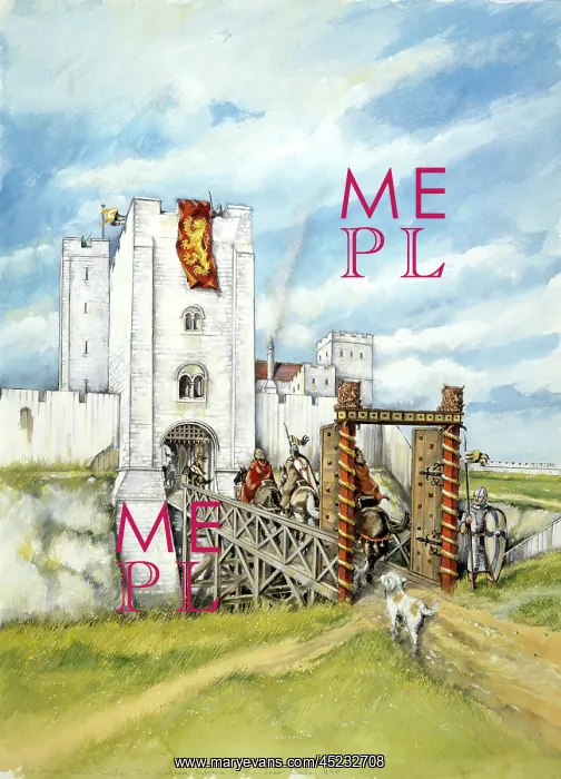 : Old Sarum, Wiltshire. Reconstruction drawing of the castle gatehouse entrance : Old Sarum, Wiltshire. Reconstruction drawing of the castle gatehouse entrance