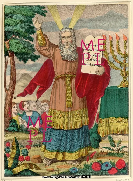 : Old testament Bible scene: Moses and the ten commandments : Old testament Bible scene: Moses and the ten commandments