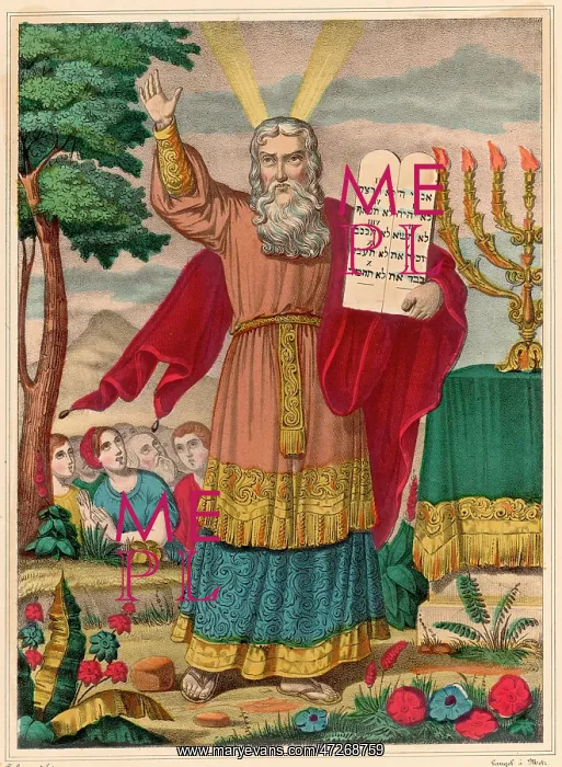 : Old testament Bible scene: Moses and the ten commandments : Old testament Bible scene: Moses and the ten commandments