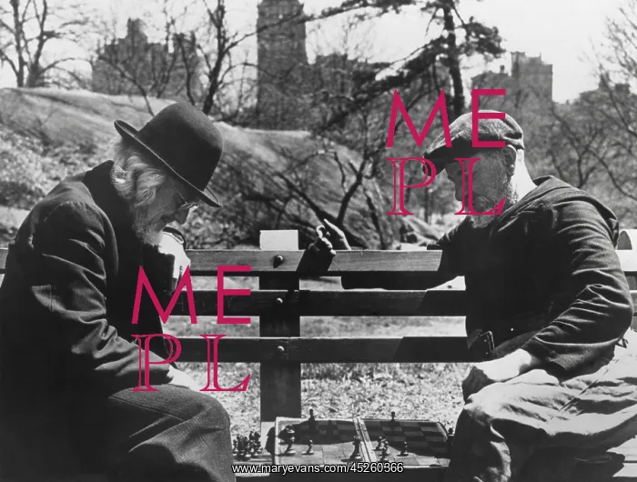 : Two old-timers playing chess on a Central Park : Two old-timers playing chess on a Central Park