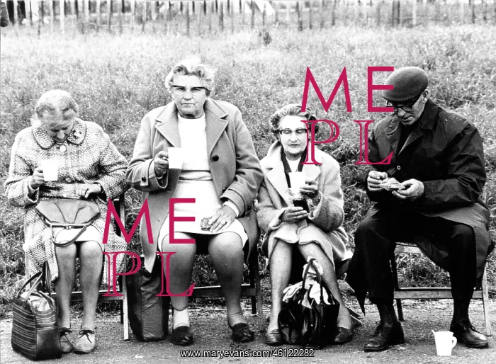 : Four older people on chairs having a picnic : Four older people on chairs having a picnic
