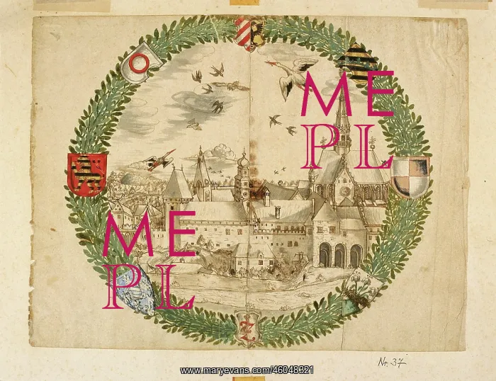 : Oldest view of the monastery out of the annals of Bernhard L : Oldest view of the monastery out of the annals of Bernhard L