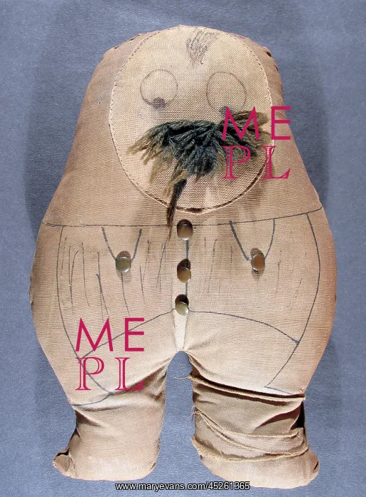 : Ole Bill printed fabric doll with wood and button detail : Ole Bill printed fabric doll with wood and button detail