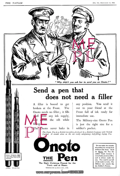 : Onoto Pen Advertisement, World War One : Onoto Pen Advertisement, World War One