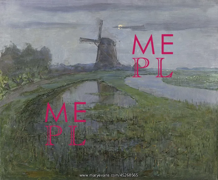 : Oostzijdse Mill along the River Gein by Moonlight : Oostzijdse Mill along the River Gein by Moonlight
