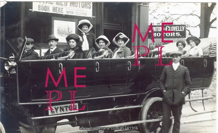 : Open air charabanc with smart lady passengers : Open air charabanc with smart lady passengers