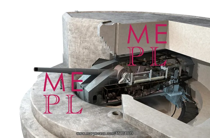 : Open view of a German bunker with an artillery : Open view of a German bunker with an artillery