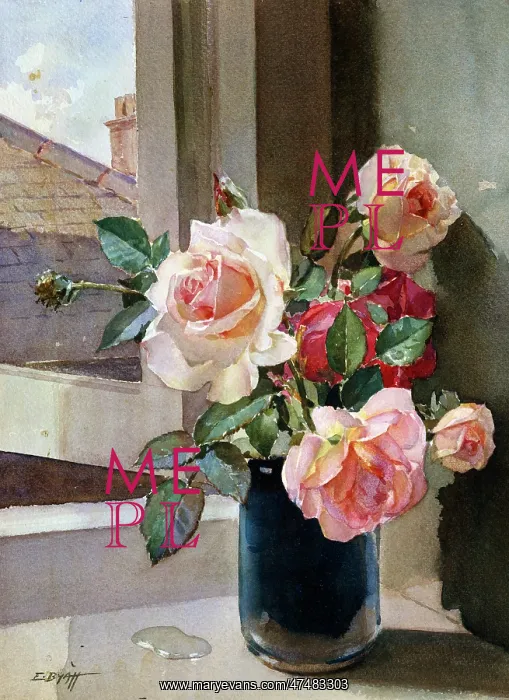 : The Open Window ' with roses in vase : The Open Window ' with roses in vase