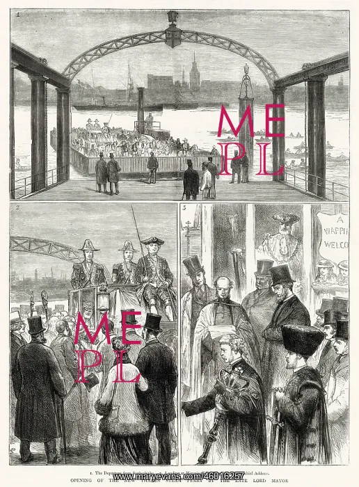 : Opening of the Rotherhithe-Wapping Steam Ferry, London 1877 : Opening of the Rotherhithe-Wapping Steam Ferry, London 1877