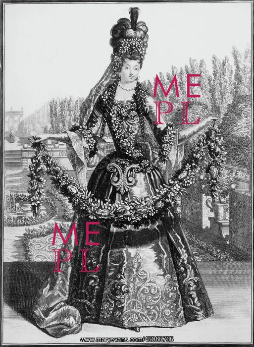 : Opera dancer in Flora costume, Versailles, engraving : Opera dancer in Flora costume, Versailles, engraving