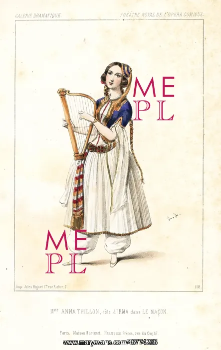 : Opera singer Anna Thillon as Irma with lyre : Opera singer Anna Thillon as Irma with lyre