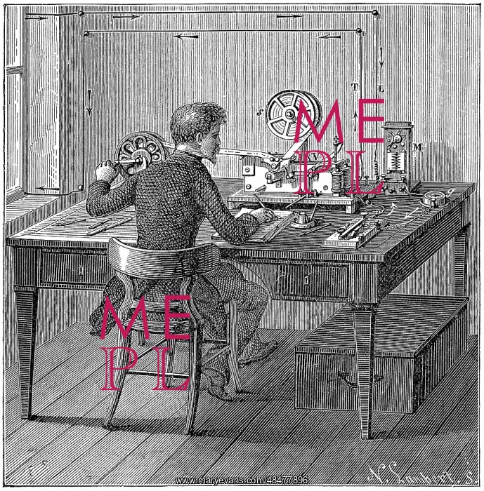 : Operator receiving a message in Morse code on : Operator receiving a message in Morse code on