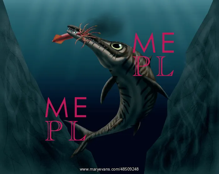 : An Ophthalmosaurus catches a squid in the deep sea : An Ophthalmosaurus catches a squid in the deep sea
