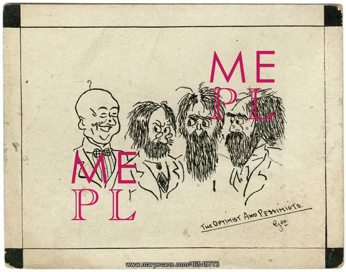 : Optimist and pessimists - postcard by George Ranstead : Optimist and pessimists - postcard by George Ranstead