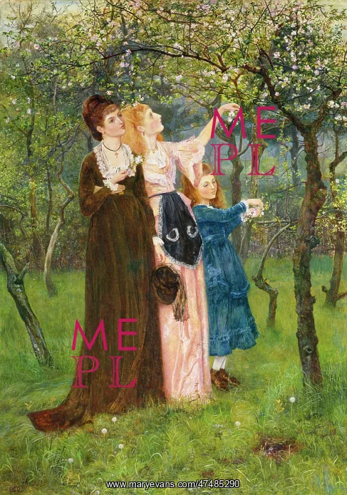 : In the Orchard ' three girls picking blossom : In the Orchard ' three girls picking blossom