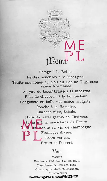 : Order of courses of a formal dinner at the Bavarian royal co : Order of courses of a formal dinner at the Bavarian royal co